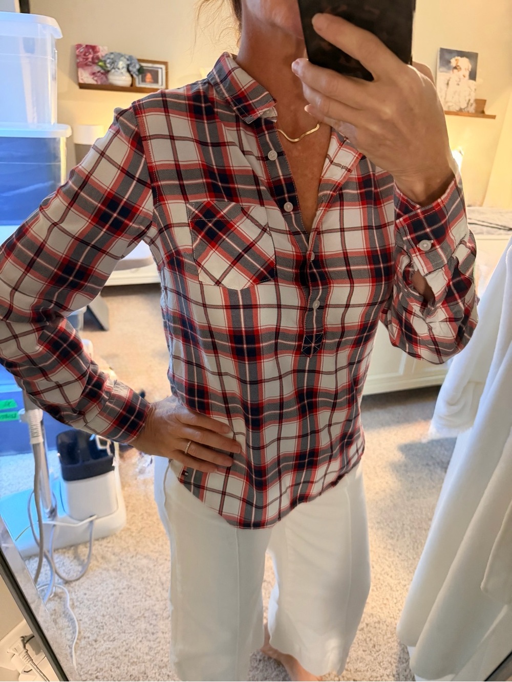 Tommy Hilfiger Red, Navy & White Plaid Button-Down Shirt